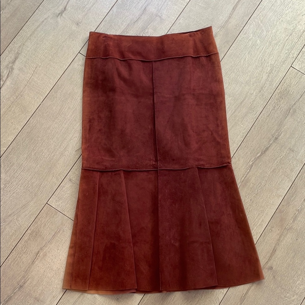 Classic Women's Midi Suede Flare Skirt - Rust Brown